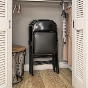 Height 29.92 Inch Black Metal Fold Up Chairs Collapsible Dining Chair Anti Wear