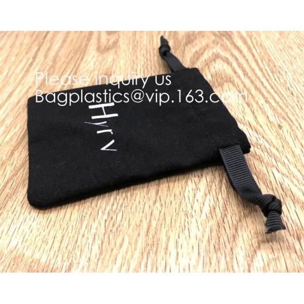 Black Cotton Linen Packaging Pouch With Grosgrain Ribbon,Linen Grid Printed Drawstring Storage Bag Pouch Organizer BEGAS