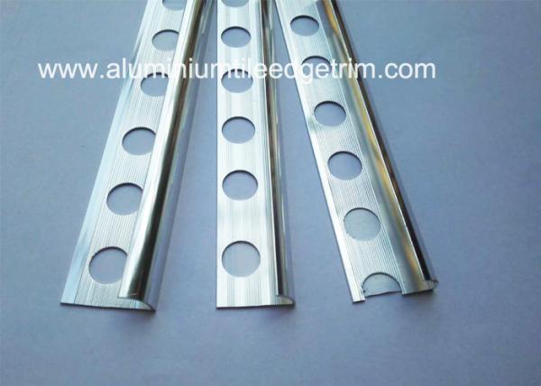 aluminium bullnosed tile trim with anodized polished silver effect