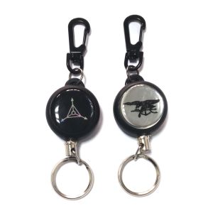 Cheap Airport / Hotel Black Retractable Id Card Reel With 60Cm Length Nylon Cord for sale