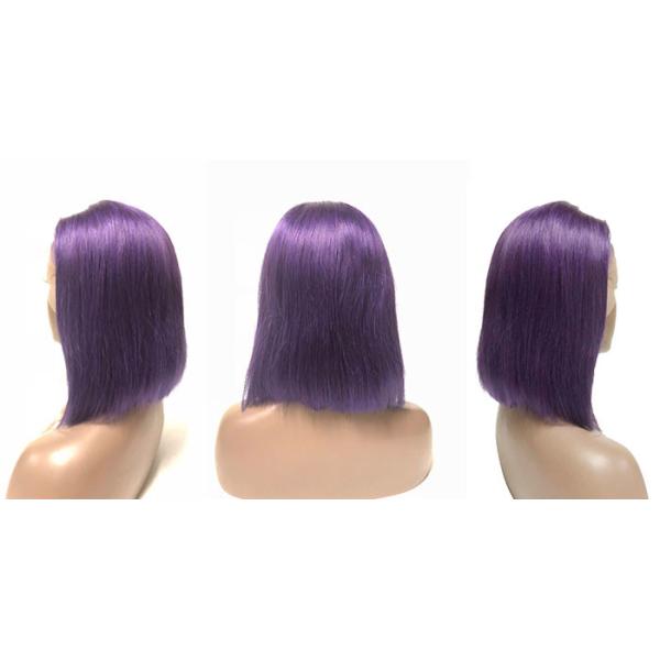 Natural Straight Wave Short Human Hair Lace Front Wigs 12 Inch Purple Color