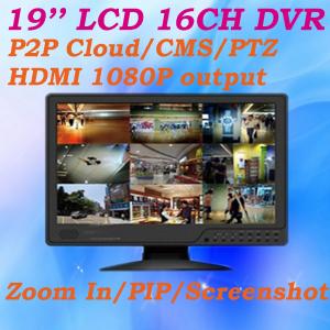 China 16CH All in one DVR 19'' LCD Monitor 960H CCTV DVR P2P Cloud PTZ Control Video Surveillance DVR system on sale