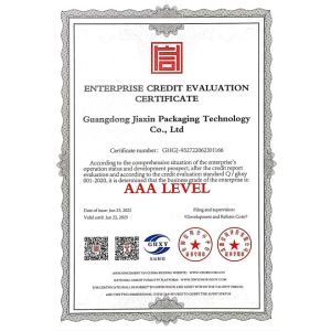 Guangdong Jiaxin packaging technology co., ltd Certifications