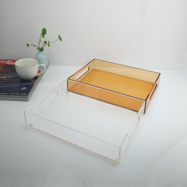 Transparent Yellow Acrylic Lucite Serving Tray With Handle For Hotel Restaurant Home