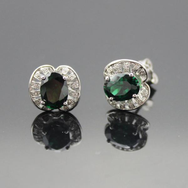 Sterling Silver Green Cubic Zircon Stud Earrings(E03)