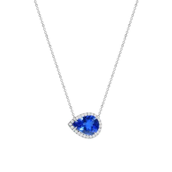 925 Sterling Silver Elegant Sapphire CZ Necklace Simple Design Prefer For Women Gift