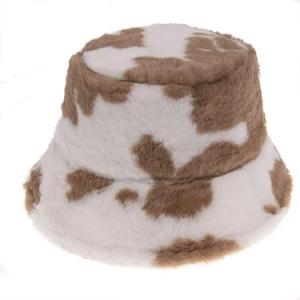 Cheap Women Fur Bucket Hat Autumn and Winter Bucket Hats Furry Cow Print Warm Bucket Hat for sale