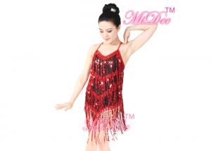Cheap ODM Latin Dance Costumes Girl Sequin Tassels Red Dress Ballroom Dancing Dresses for sale