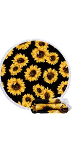 Outdoor Sunflower Beach Blanket, Beach Towel, Beach Cover Tapetry, Roundie Beach Throw Blanket, Ultra Soft, Absorbent