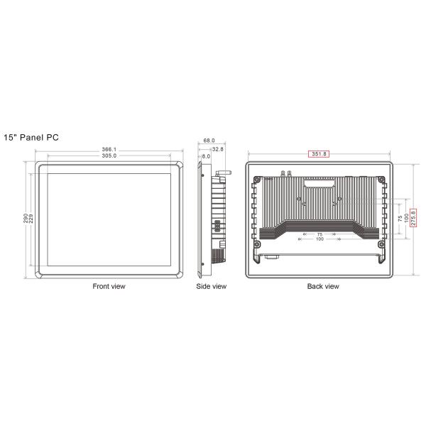 RS232 15" 2*RJ45 3*COM 1024x768 Industrial LCD Panel 27W