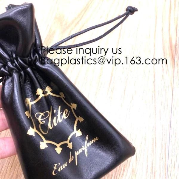 promotional fancy small waterproof black pu drawstring leather bag for money,logo making for promotion PU drawstring bag