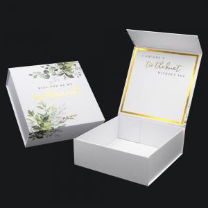 China Custom Wedding Favour Invitations Bridal Bridesmaid Groomsmen Proposal Boxes Folding Magnetic Gift Box White Gold on sale