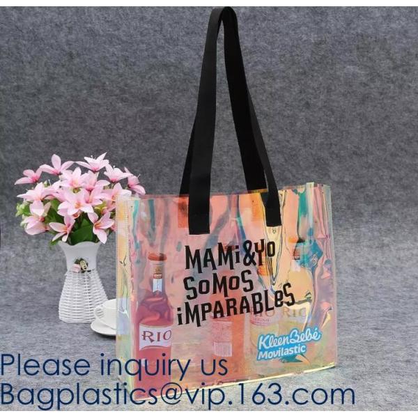 Custom Clear Transparent Holographic Iridescent Ladies Vinyl Tpu Shopper Women Shopping Tote Bag Garment Bags,Storange