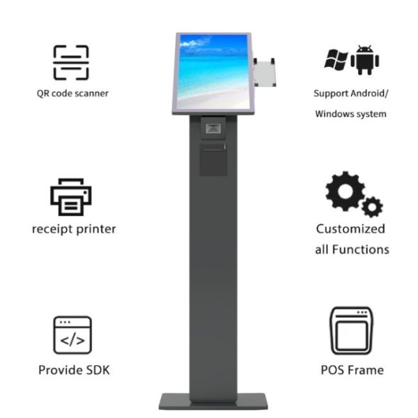 23.6 Inch Android All-in-One POS Terminal Self Ordering Kiosk Software QR Code Scanner Ticket Printer
