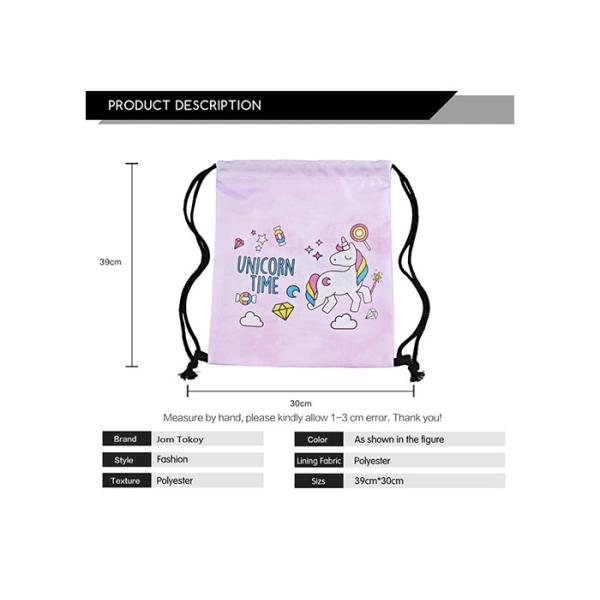 Transfer Print Polyester Drawstring Bag Backpack Unicorn Printed For Kids