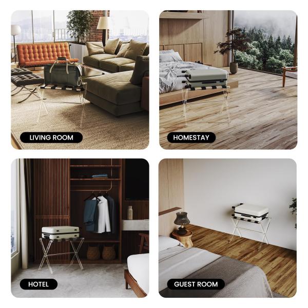 Foldable Bedroom Hotel Acrylic Luggage Rack Lucite Suitcase Stand Custom Size