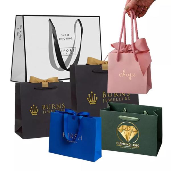 Luxury Famous Brand Jewelry Gift Shopping Bag Custom Print Small Paper Bags With