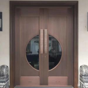China Bronze Framed Decorative Entry Door Tempered Glass Front Entrance Double Doors on sale