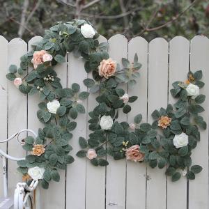 China Plastic Fake Wedding Flowers Rose Eucalyptus Vines Bulk on sale