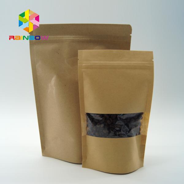Eco - Friendly Printed Paper Stand Up Pouches With Clear Window And Zipper