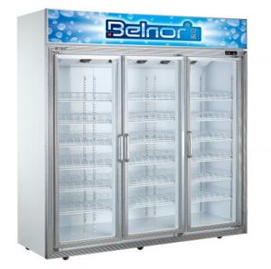 Cheap Vertical Supermarket Display Refrigerator , Three Glass Door Commercial Fridge Freezer for sale