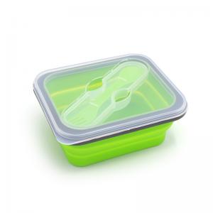 China Green Rectangle Microwavable Food Storage Container Kids Silicone Lunch Box on sale