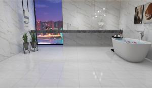 China Bathroom Light Gray Glazed Glossy Ceramic Rustic Tile Acid Resistance on sale