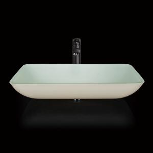 China Lacquered Bathroom Wash Basins 18 Inch Tempered Glass Sink White Rectangular on sale