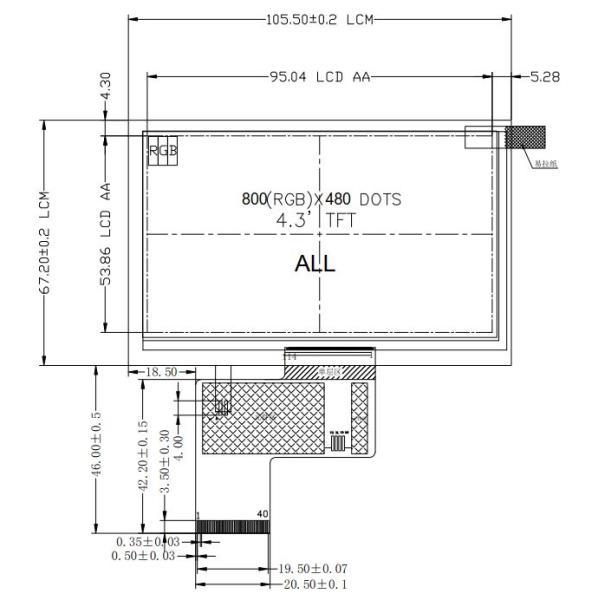 Customize OEM 4.3" 800480 24 Bit 16.7M TFT LCD Screen Module