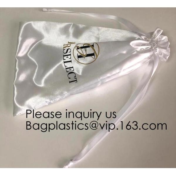 Customized Drawstring Cup Holder Bag,White Satin Bag With Rose Gold Printing And Ribbon, swimwear, underwear package pac