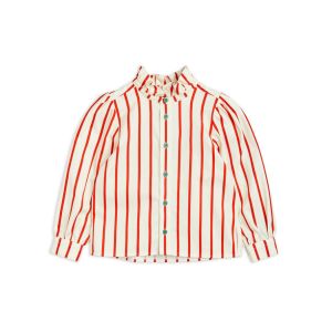 China Christmas Girls Cotton Striped Woven Ruffle Neck Blouse with Contrast Button on sale