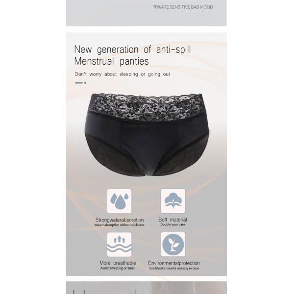 Customized 4 Layers Heavy Absorption Lady Sexy Lace Menstrual Underwear