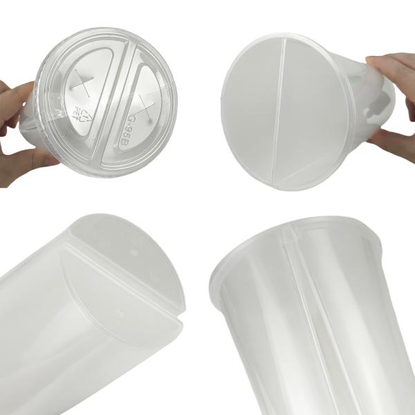 Custom Split Double Milk Tea Cup Take Away Plastic Cup with Lid