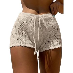 Buy cheap Womens Crochet Cover Up Shorts Hollow Out High Waist Knit Bathing Suit Bikini from wholesalers