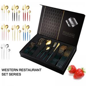 Cheap Custom Stainless Steel Cutlery Set 24 Piece Gold Cutlery Set For Hotel Restaurant for sale