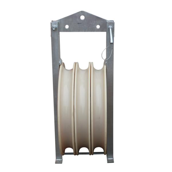 40KN Three Wheel Overhead Line Stringing Rope Pulley Block
