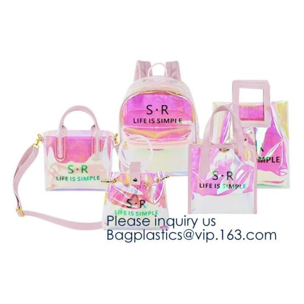Custom Clear Transparent Holographic Iridescent Ladies Vinyl Tpu Shopper Women Shopping Tote Bag Garment Bags,Storange