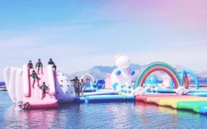 China Unicorn Themed Blow Up Water Parks 100 person Capacity on sale