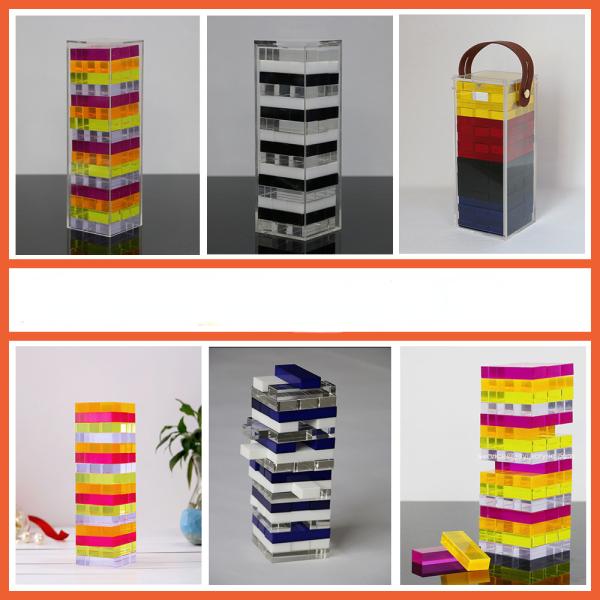 Custom Acrylic Stacking Blocks Parent-Child Educational Game Domino Building Toy with 48 Blocks for Stacking Tower