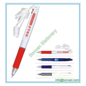 Cheap two color ball pen with lanyard,lanyard multicolor ball pen for sale