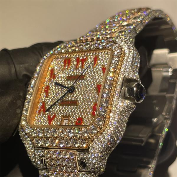 Exclusive Design Moissanite Watch Royal Luxury Moissanite Santos On Wrist