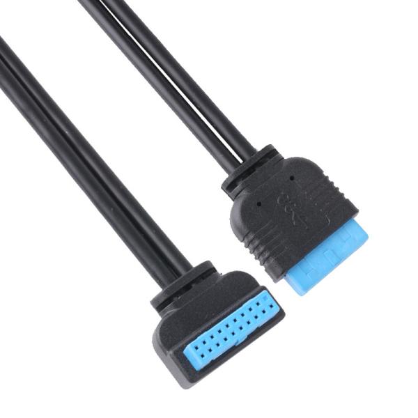 Black PVC Jacket USB3.0 IDC 20P TO IDC 20P 90 Degree Downward Bend Height 16mm