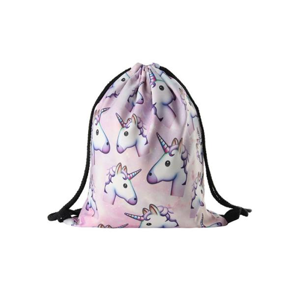 Transfer Print Polyester Drawstring Bag Backpack Unicorn Printed For Kids