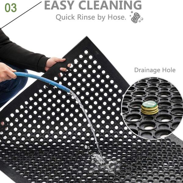 Rubber Floor Mat With Holes, 24''X 36'' Anti-Fatigue/Non-Slip Drainage Mat, For Industrial Kitchen Restaurant