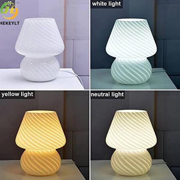 3 Color Modes E26 Glass Mushroom Table Lamp Bedroom Living Room Gift Present 12w