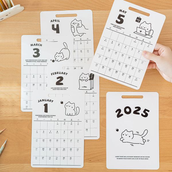OEM/ODM Multi-color Cat-themed Printing Calendar 300G White Thick Recordable Cardboard Cute Desk Calendar