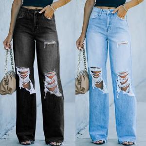 China custom jeans pant straight fit Pants for Women on sale