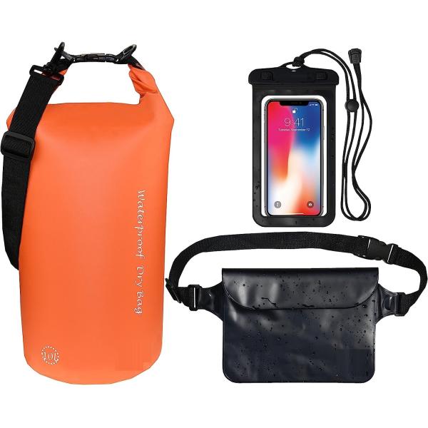 Waterproof Dry Bags Set, Dry Bag with 2 Zip Lock Seals & Detachable Shoulder Strap, Waist Pouch & Phone Case