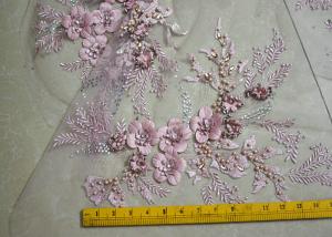 Cheap Embroidered 55 Inch Peach Color 3D Floral Rose Lace Fabric With Beads And Sequins for sale