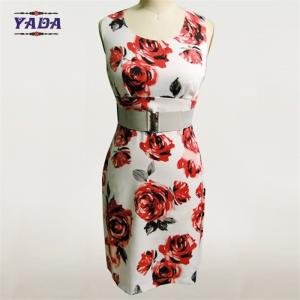 Cheap Latest patterns ladies casual floral print beach dresses loose a line traditional dress with waist belt for sale